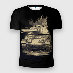 Мужская футболка 3D Slim с принтом Русский  танк т54 , 100% полиэстер с улучшенными характеристиками | приталенный силуэт, круглая горловина, широкие плечи, сужается к линии бедра | 