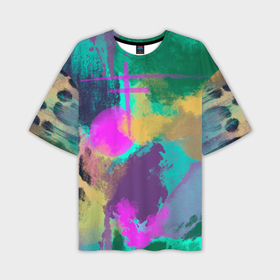 Мужская футболка oversize 3D с принтом Пятна краски и леопардовая шкура абстракция в Курске,  |  | 