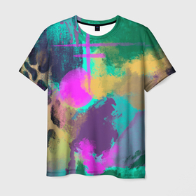 Мужская футболка 3D с принтом Пятна краски и леопардовая шкура абстракция , 100% полиэфир | прямой крой, круглый вырез горловины, длина до линии бедер | 
