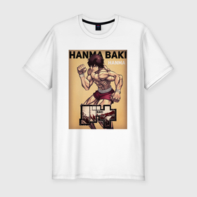 Мужская футболка хлопок Slim с принтом Боец Баки, Ханма Баки в Тюмени, 92% хлопок, 8% лайкра | приталенный силуэт, круглый вырез ворота, длина до линии бедра, короткий рукав | 