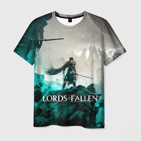 Мужская футболка 3D с принтом Герой Lords of the fallen , 100% полиэфир | прямой крой, круглый вырез горловины, длина до линии бедер | 