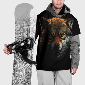 Накидка на куртку 3D с принтом Оскал дикого волка в Екатеринбурге, 100% полиэстер |  | Тематика изображения на принте: 