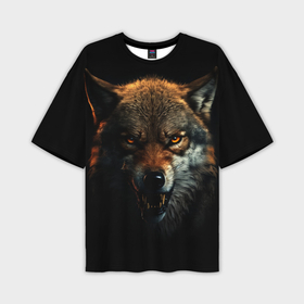 Мужская футболка oversize 3D с принтом Оскал дикого волка в Новосибирске,  |  | 