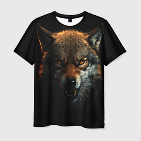 Мужская футболка 3D с принтом Оскал дикого волка в Екатеринбурге, 100% полиэфир | прямой крой, круглый вырез горловины, длина до линии бедер | 
