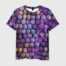 Мужская футболка 3D с принтом Фиолетовый макарунсы в Кировске, 100% полиэфир | прямой крой, круглый вырез горловины, длина до линии бедер | 