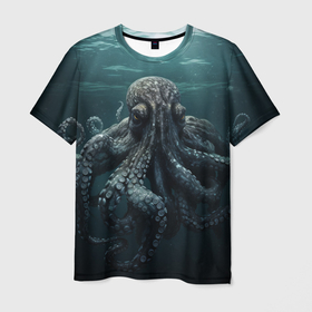 Мужская футболка 3D с принтом Осьминог под водой в Тюмени, 100% полиэфир | прямой крой, круглый вырез горловины, длина до линии бедер | Тематика изображения на принте: 