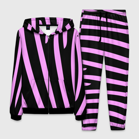 Мужской костюм 3D с принтом Полосы розовой зебры в Петрозаводске, 100% полиэстер | Манжеты и пояс оформлены тканевой резинкой, двухслойный капюшон со шнурком для регулировки, карманы спереди | 