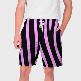 Мужские шорты 3D с принтом Полосы розовой зебры ,  полиэстер 100% | прямой крой, два кармана без застежек по бокам. Мягкая трикотажная резинка на поясе, внутри которой широкие завязки. Длина чуть выше колен | 