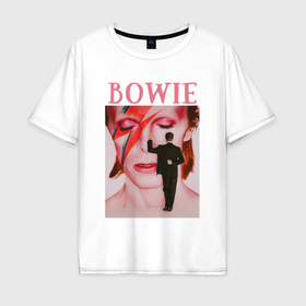 Мужская футболка хлопок Oversize с принтом David Bowie 90 Aladdin Sane , 100% хлопок | свободный крой, круглый ворот, “спинка” длиннее передней части | 