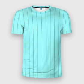 Мужская футболка 3D Slim с принтом Небесно голубой полосатый в Санкт-Петербурге, 100% полиэстер с улучшенными характеристиками | приталенный силуэт, круглая горловина, широкие плечи, сужается к линии бедра | 