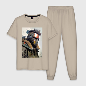 Мужская пижама хлопок с принтом Cool dude   cyberpunk в Белгороде, 100% хлопок | брюки и футболка прямого кроя, без карманов, на брюках мягкая резинка на поясе и по низу штанин
 | 