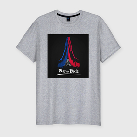Мужская футболка хлопок Slim с принтом Pray for Paris в Курске, 92% хлопок, 8% лайкра | приталенный силуэт, круглый вырез ворота, длина до линии бедра, короткий рукав | 
