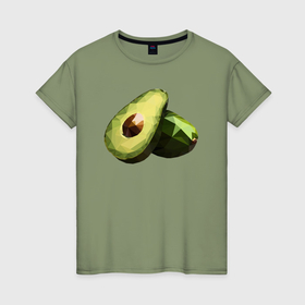 Женская футболка хлопок с принтом Авокадо в стиле LOW POLY в Тюмени, 100% хлопок | прямой крой, круглый вырез горловины, длина до линии бедер, слегка спущенное плечо | 