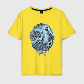 Мужская футболка хлопок Oversize с принтом Маяк   viem supervadet vadens   голубой в Екатеринбурге, 100% хлопок | свободный крой, круглый ворот, “спинка” длиннее передней части | Тематика изображения на принте: 