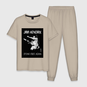 Мужская пижама хлопок с принтом Tribute to Jimi Hendrix в Тюмени, 100% хлопок | брюки и футболка прямого кроя, без карманов, на брюках мягкая резинка на поясе и по низу штанин
 | Тематика изображения на принте: 