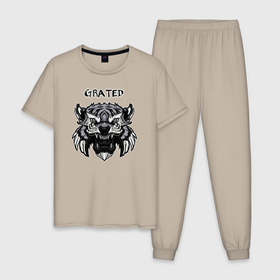 Мужская пижама хлопок с принтом Grated   Tiger в Курске, 100% хлопок | брюки и футболка прямого кроя, без карманов, на брюках мягкая резинка на поясе и по низу штанин
 | 