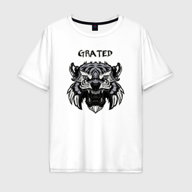 Мужская футболка хлопок Oversize с принтом Grated   Tiger в Курске, 100% хлопок | свободный крой, круглый ворот, “спинка” длиннее передней части | 
