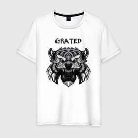 Мужская футболка хлопок с принтом Grated   Tiger в Курске, 100% хлопок | прямой крой, круглый вырез горловины, длина до линии бедер, слегка спущенное плечо. | 