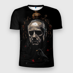 Мужская футболка 3D Slim с принтом Дон Вито Корлеоне   крестный отец в Белгороде, 100% полиэстер с улучшенными характеристиками | приталенный силуэт, круглая горловина, широкие плечи, сужается к линии бедра | Тематика изображения на принте: 