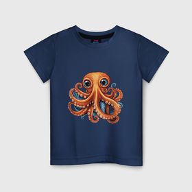 Детская футболка хлопок с принтом Яркий осьминог в Санкт-Петербурге, 100% хлопок | круглый вырез горловины, полуприлегающий силуэт, длина до линии бедер | Тематика изображения на принте: 