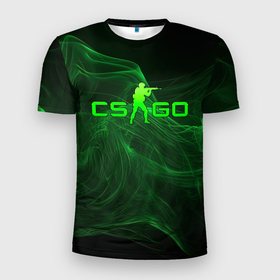 Мужская футболка 3D Slim с принтом CSGO green  lines в Екатеринбурге, 100% полиэстер с улучшенными характеристиками | приталенный силуэт, круглая горловина, широкие плечи, сужается к линии бедра | Тематика изображения на принте: 
