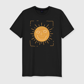 Мужская футболка хлопок Slim с принтом Радостное солнце в Санкт-Петербурге, 92% хлопок, 8% лайкра | приталенный силуэт, круглый вырез ворота, длина до линии бедра, короткий рукав | 