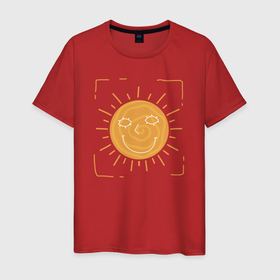 Мужская футболка хлопок с принтом Радостное солнце в Кировске, 100% хлопок | прямой крой, круглый вырез горловины, длина до линии бедер, слегка спущенное плечо. | 