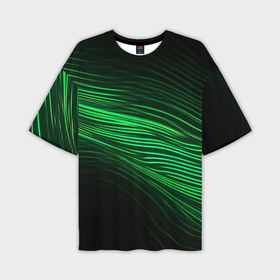 Мужская футболка oversize 3D с принтом Green  neon  lines в Екатеринбурге,  |  | Тематика изображения на принте: 