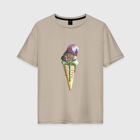 Женская футболка хлопок Oversize с принтом Мороженое шарики , 100% хлопок | свободный крой, круглый ворот, спущенный рукав, длина до линии бедер
 | 