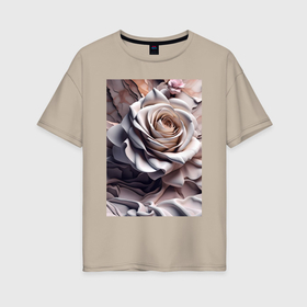 Женская футболка хлопок Oversize с принтом Мраморная роза   нейросеть в Курске, 100% хлопок | свободный крой, круглый ворот, спущенный рукав, длина до линии бедер
 | 