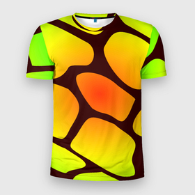 Мужская футболка 3D Slim с принтом Коричневая сеть с цветными пятнами в Белгороде, 100% полиэстер с улучшенными характеристиками | приталенный силуэт, круглая горловина, широкие плечи, сужается к линии бедра | 