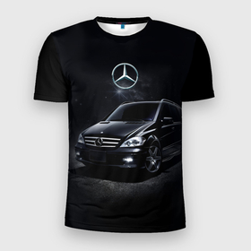 Мужская футболка 3D Slim с принтом Mercedes  black , 100% полиэстер с улучшенными характеристиками | приталенный силуэт, круглая горловина, широкие плечи, сужается к линии бедра | 