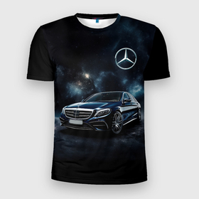 Мужская футболка 3D Slim с принтом Mercedes Benz galaxy в Белгороде, 100% полиэстер с улучшенными характеристиками | приталенный силуэт, круглая горловина, широкие плечи, сужается к линии бедра | 