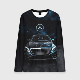 Мужской лонгслив 3D с принтом Mercedes Benz space background в Петрозаводске, 100% полиэстер | длинные рукава, круглый вырез горловины, полуприлегающий силуэт | 