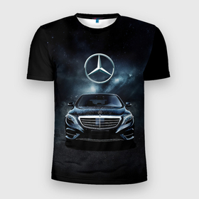 Мужская футболка 3D Slim с принтом Mercedes Benz  black в Белгороде, 100% полиэстер с улучшенными характеристиками | приталенный силуэт, круглая горловина, широкие плечи, сужается к линии бедра | 
