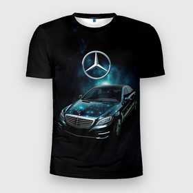 Мужская футболка 3D Slim с принтом Mercedes Benz dark style в Белгороде, 100% полиэстер с улучшенными характеристиками | приталенный силуэт, круглая горловина, широкие плечи, сужается к линии бедра | 