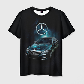 Мужская футболка 3D с принтом Mercedes Benz dark style в Санкт-Петербурге, 100% полиэфир | прямой крой, круглый вырез горловины, длина до линии бедер | 