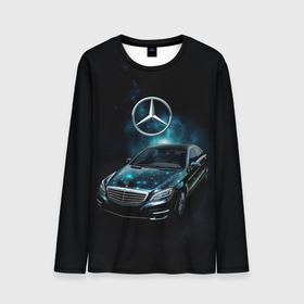 Мужской лонгслив 3D с принтом Mercedes Benz dark style в Санкт-Петербурге, 100% полиэстер | длинные рукава, круглый вырез горловины, полуприлегающий силуэт | 