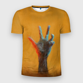 Мужская футболка 3D Slim с принтом Рука зомби в Петрозаводске, 100% полиэстер с улучшенными характеристиками | приталенный силуэт, круглая горловина, широкие плечи, сужается к линии бедра | 