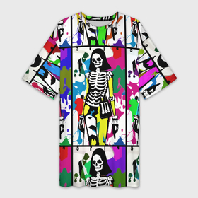 Платье-футболка 3D с принтом Разноцветные скелеты девушки   поп арт   мода в Курске,  |  | Тематика изображения на принте: 