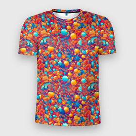 Мужская футболка 3D Slim с принтом Разноцветные пузырики узор в Новосибирске, 100% полиэстер с улучшенными характеристиками | приталенный силуэт, круглая горловина, широкие плечи, сужается к линии бедра | Тематика изображения на принте: 