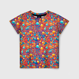 Детская футболка 3D с принтом Разноцветные пузырики узор в Тюмени, 100% гипоаллергенный полиэфир | прямой крой, круглый вырез горловины, длина до линии бедер, чуть спущенное плечо, ткань немного тянется | 