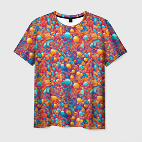 Мужская футболка 3D с принтом Разноцветные пузырики узор в Новосибирске, 100% полиэфир | прямой крой, круглый вырез горловины, длина до линии бедер | 