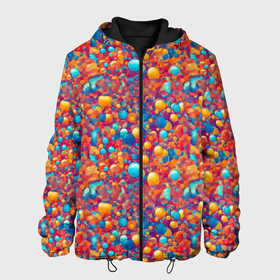 Мужская куртка 3D с принтом Разноцветные пузырики узор в Новосибирске, ткань верха — 100% полиэстер, подклад — флис | прямой крой, подол и капюшон оформлены резинкой с фиксаторами, два кармана без застежек по бокам, один большой потайной карман на груди. Карман на груди застегивается на липучку | 