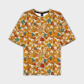 Мужская футболка oversize 3D с принтом Осенние листья узор в Санкт-Петербурге,  |  | 