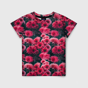 Детская футболка 3D с принтом Красные цветы узор в Санкт-Петербурге, 100% гипоаллергенный полиэфир | прямой крой, круглый вырез горловины, длина до линии бедер, чуть спущенное плечо, ткань немного тянется | 