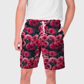Мужские шорты 3D с принтом Красные цветы узор в Санкт-Петербурге,  полиэстер 100% | прямой крой, два кармана без застежек по бокам. Мягкая трикотажная резинка на поясе, внутри которой широкие завязки. Длина чуть выше колен | 