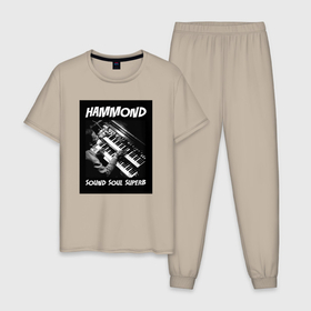Мужская пижама хлопок с принтом Hammond   Sound Soul Superb в Санкт-Петербурге, 100% хлопок | брюки и футболка прямого кроя, без карманов, на брюках мягкая резинка на поясе и по низу штанин
 | Тематика изображения на принте: 