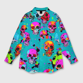 Женская рубашка oversize 3D с принтом Паттерн из ярких черепов   поп арт   мода ,  |  | 