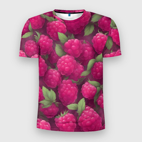 Мужская футболка 3D Slim с принтом Розовая малина в Курске, 100% полиэстер с улучшенными характеристиками | приталенный силуэт, круглая горловина, широкие плечи, сужается к линии бедра | Тематика изображения на принте: 